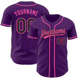 Custom Purple Black Pinstripe-Pink Authentic Baseball Jersey