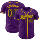 Custom Purple Black Pinstripe-Gold Authentic Baseball Jersey