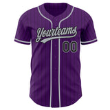Custom Purple Black Pinstripe-Gray Authentic Baseball Jersey