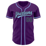 Custom Purple Black Pinstripe-Light Blue Authentic Baseball Jersey