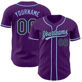 Custom Purple Black Pinstripe-Light Blue Authentic Baseball Jersey