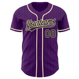 Custom Purple Black Pinstripe-Cream Authentic Baseball Jersey