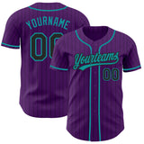 Custom Purple Black Pinstripe-Teal Authentic Baseball Jersey
