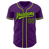 Custom Purple Black Pinstripe-Neon Green Authentic Baseball Jersey