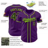 Custom Purple Black Pinstripe-Neon Green Authentic Baseball Jersey