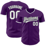Custom Purple Black Pinstripe White-Gray Authentic Baseball Jersey