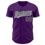Custom Purple Black Pinstripe White-Gray Authentic Baseball Jersey