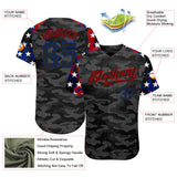 Custom Camo Black Royal-Red American Flag Star Raglan Sleeves Patriotic Authentic Baseball Jersey