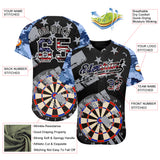 Custom Black USA Flag-White Darts Patriotic Mosaic Camo Raglan Sleeves Authentic Baseball Jersey