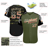 Custom Olive Vintage USA Flag Black Camo-Cream Patriotic Stars Raglan Sleeves Authentic Baseball Jersey