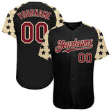 Custom Black Crimson-Cream Star Raglan Sleeves Authentic Baseball Jersey
