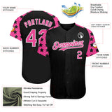 Custom Black Pink-White Star Raglan Sleeves Authentic Baseball Jersey