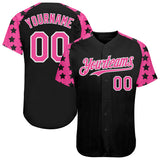 Custom Black Pink-White Star Raglan Sleeves Authentic Baseball Jersey