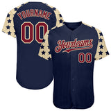 Custom Navy Crimson-Cream Star Raglan Sleeves Authentic Baseball Jersey