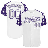 Custom White Purple Star Raglan Sleeves Authentic Baseball Jersey