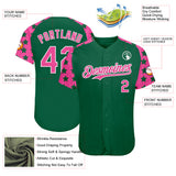 Custom Green Pink-White Star Raglan Sleeves Authentic Baseball Jersey