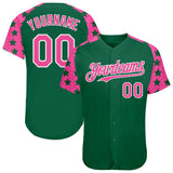 Custom Green Pink-White Star Raglan Sleeves Authentic Baseball Jersey