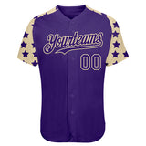 Custom Purple Cream Star Raglan Sleeves Authentic Baseball Jersey