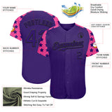 Custom Purple Black-Pink Star Raglan Sleeves Authentic Baseball Jersey