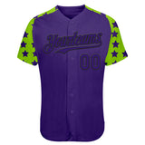 Custom Purple Black-Neon Green Star Raglan Sleeves Authentic Baseball Jersey