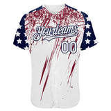 Custom White Navy-Crimson Splatter Brush Stroke Star Raglan Sleeves Authentic Baseball Jersey