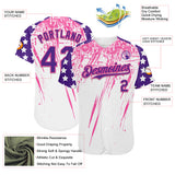 Custom White Purple-Pink Splatter Brush Stroke Star Raglan Sleeves Authentic Baseball Jersey