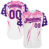 Custom White Purple-Pink Splatter Brush Stroke Star Raglan Sleeves Authentic Baseball Jersey