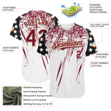 Custom White Crimson Cream-Black Splatter Brush Stroke Star Raglan Sleeves Authentic Baseball Jersey