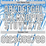 Custom White Black-Powder Blue Splatter Brush Stroke Star Raglan Sleeves Authentic Baseball Jersey