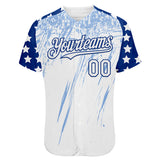 Custom White Royal-Light Blue Splatter Brush Stroke Star Raglan Sleeves Authentic Baseball Jersey