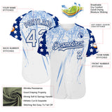 Custom White Royal-Light Blue Splatter Brush Stroke Star Raglan Sleeves Authentic Baseball Jersey