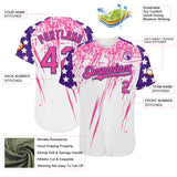 Custom White Pink-Purple Splatter Brush Stroke Star Raglan Sleeves Authentic Baseball Jersey