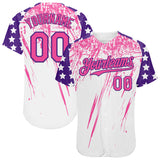 Custom White Pink-Purple Splatter Brush Stroke Star Raglan Sleeves Authentic Baseball Jersey
