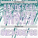 Custom White Purple-Teal Splatter Brush Stroke Star Raglan Sleeves Authentic Baseball Jersey