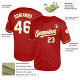 Custom Red White-Old Gold Mesh Authentic Throwback Baseball Jersey