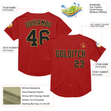 Custom Red Black-Old Gold Mesh Authentic Throwback Baseball Jersey
