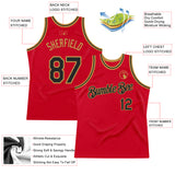 Custom Red Black-Old Gold Authentic Throwback Basketball Jersey