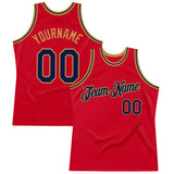 Custom Red Navy-Old Gold Authentic Throwback Basketball Jersey