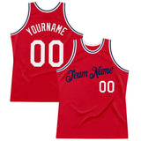 Custom Red White-Navy Authentic Throwback Basketball Jersey