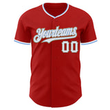 Custom Red White Light Blue-Old Gold Authentic Baseball Jersey