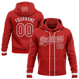 Custom Stitched Red White Baseball Pullover Sweatshirt Hoodie