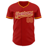 Custom Red White-Gold Authentic Baseball Jersey