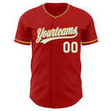 Custom Red White-Old Gold Authentic Baseball Jersey