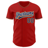 Custom Red Navy White-Old Gold Authentic Baseball Jersey