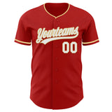 Custom Red White-Vegas Gold Authentic Baseball Jersey