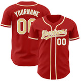 Custom Red Vegas Gold-White Authentic Baseball Jersey
