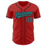 Custom Red Teal-Black Authentic Baseball Jersey
