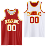 Custom Red White-Gold Reversible Double Side Sublimation Basketball Suit Jersey