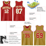 Custom Red White-Old Gold Reversible Double Side Sublimation Basketball Suit Jersey