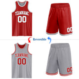 Custom Red White-Gray Reversible Double Side Sublimation Basketball Suit Jersey